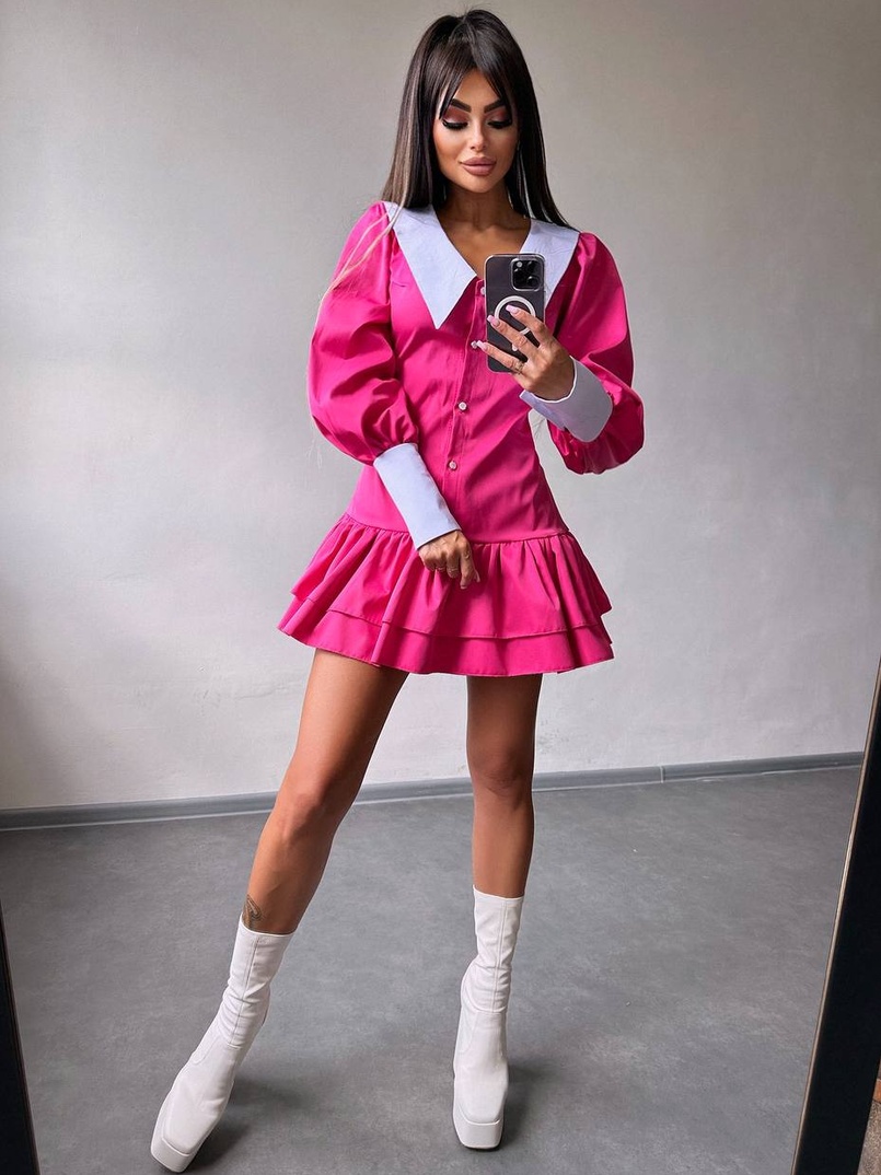 Котонова сукня з рюшами на гудзиках зі шнурівкою на спинці Котонова сукня з рюшами на гудзиках зі шнурівкою на спинці | PUSHKA SHOP