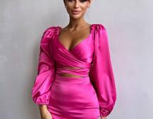 Атласний комплект, декорований бахромою зі страз Атласний комплект, декорований бахромою зі страз | PUSHKA SHOP