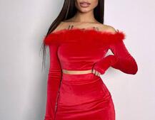 Оксамитовитовий комплект з пір‘ям  Оксамитовитовий комплект з пір‘ям  | PUSHKA SHOP