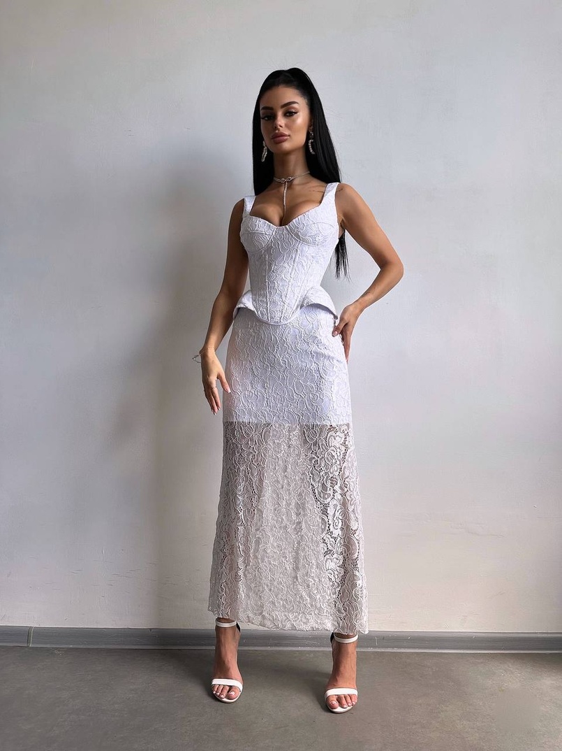 Вишуканий комплект із мереживного корсета та спідниці міді  | PUSHKA SHOP