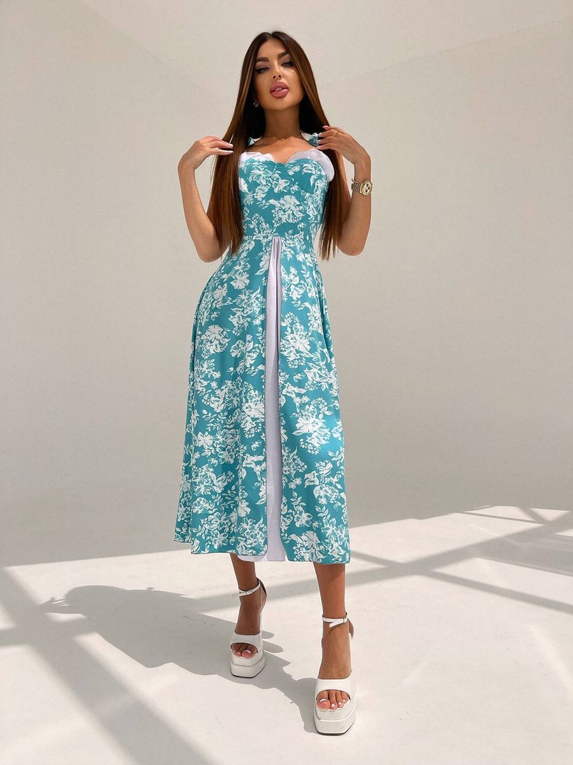 Сукня міді з чашечками в квітковий принт  | PUSHKA SHOP