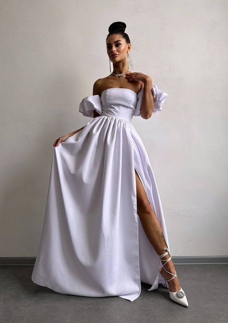 Сукня максі  з розрізом на спідниці та об’ємними рукавами  | PUSHKA SHOP