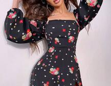 Квіткова сукня-міді зі шнурівкою на спинці та розрізом на ніжці Квіткова сукня-міді зі шнурівкою на спинці та розрізом на ніжці | PUSHKA SHOP