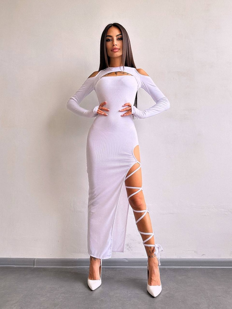 Трикотажна сукня з зав’язкою на ніжку   | PUSHKA SHOP