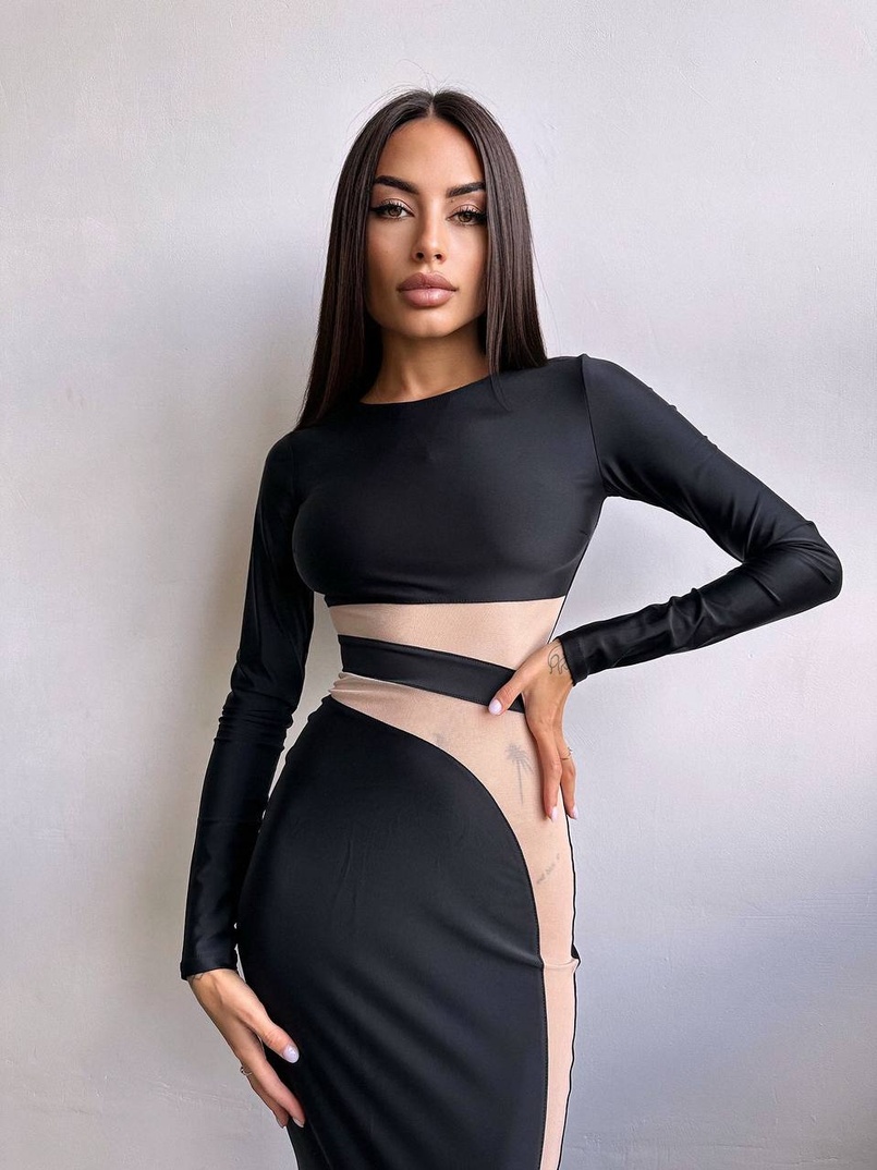 Сукня міді  із вставками сітки  Сукня міді  із вставками сітки  | PUSHKA SHOP