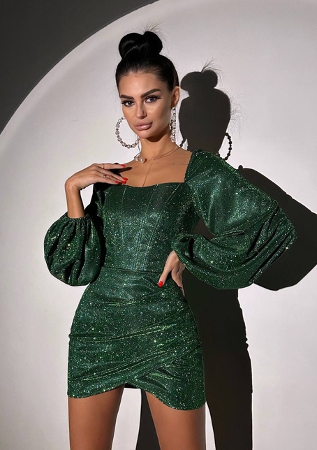 Сяючий комплект: корсет + спідниця міні з драпіруванням  | PUSHKA SHOP