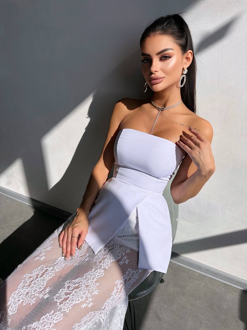 Комплект: піджак + блуза з баской + мереживна спідниця-шорти  Комплект: піджак + блуза з баской + мереживна спідниця-шорти  | PUSHKA SHOP