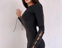 Сукня міді зі шнурівкою на ніжці та на рукавах | PUSHKA SHOP