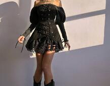 Комплект: сукня декорована мереживом + корсет  Комплект: сукня декорована мереживом + корсет  | PUSHKA SHOP