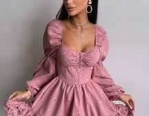 Сукня з квітковим принтом з воланами на ґудзиках  | PUSHKA SHOP