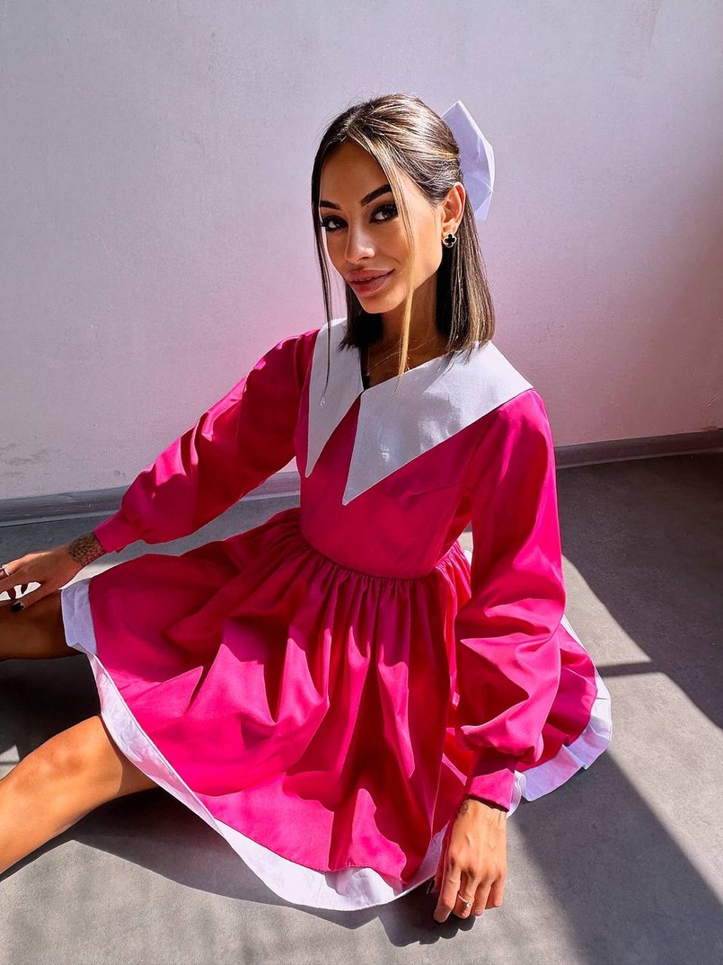 Котонова сукня з комірцем + бант  Котонова сукня з комірцем + бант  | PUSHKA SHOP