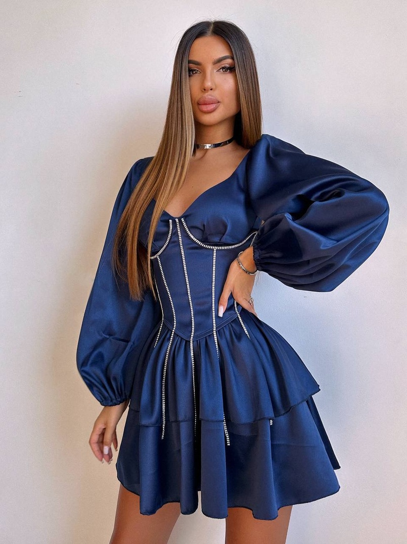 Комплект: сукня з подвійною спідницею + корсет, декорований стразами    Комплект: сукня з подвійною спідницею + корсет, декорований стразами    | PUSHKA SHOP