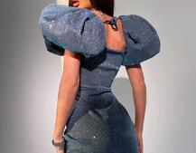 Блестящее платье с объемными рукавами  Блестящее платье с объемными рукавами  | PUSHKA SHOP