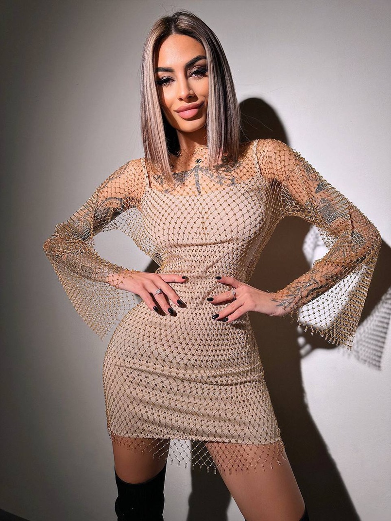 Сукня із сітки зі стразами на трикотажній підкладці  Сукня із сітки зі стразами на трикотажній підкладці  | PUSHKA SHOP