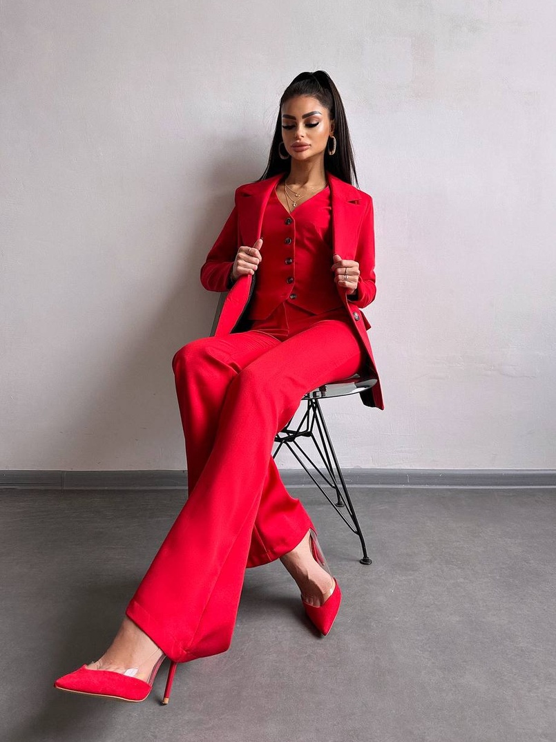 Костюм: піджак на підкладці, штани кльош+ жилет  Костюм: піджак на підкладці, штани кльош+ жилет  | PUSHKA SHOP