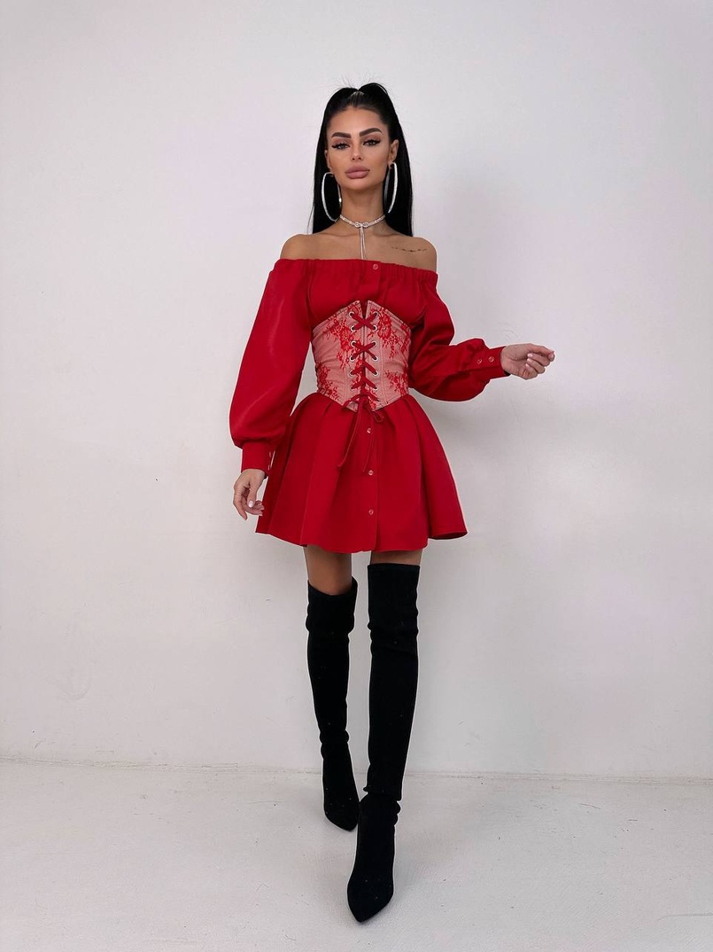 Приталена сорочка на плічках+  мереживний корсет Приталена сорочка на плічках+  мереживний корсет | PUSHKA SHOP