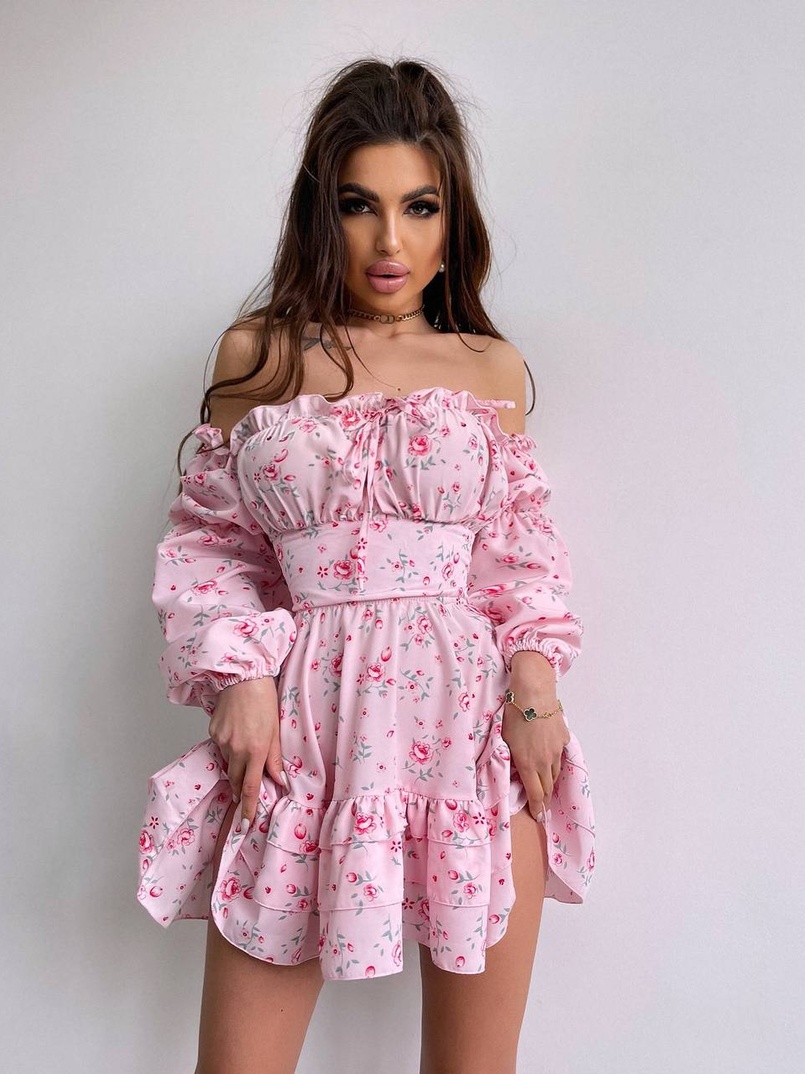 Квіткова сукня з воланами та шнуровкою по спинці | PUSHKA SHOP