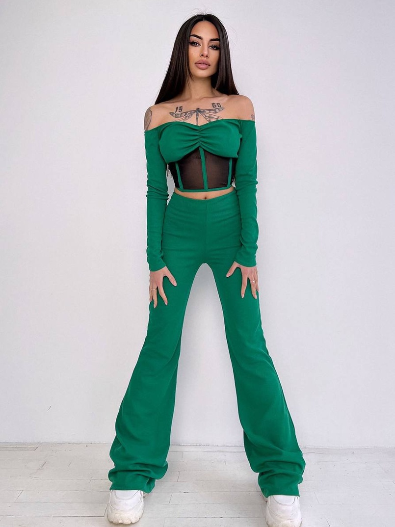 Комплект : штани кльош і топ з елементами корсету  Комплект : штани кльош і топ з елементами корсету  | PUSHKA SHOP