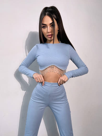 Комплект : штани кльош і топ , декорований бахромою зі страз Ручна робота Комплект : штани кльош і топ , декорований бахромою зі страз Ручна робота | PUSHKA SHOP