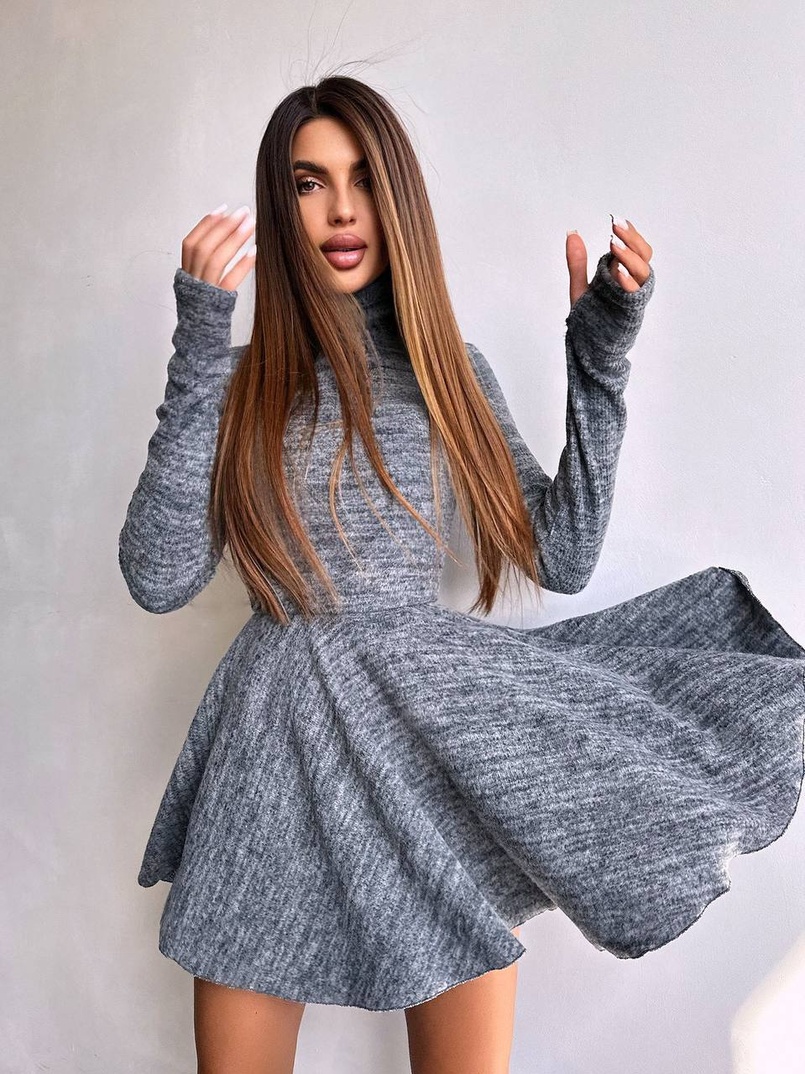 Трикотажна сукня міні із спідницею сонцем     | PUSHKA SHOP