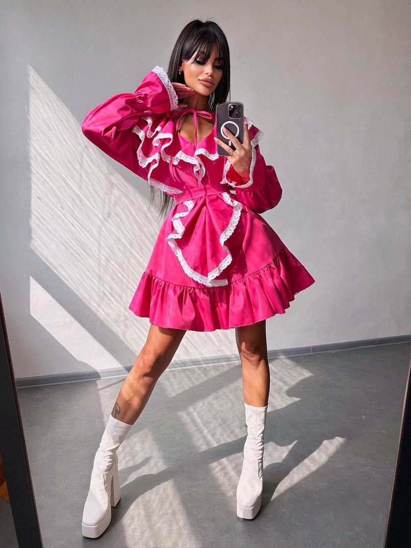 Котонова сукня декорована мереживом    Котонова сукня декорована мереживом    | PUSHKA SHOP