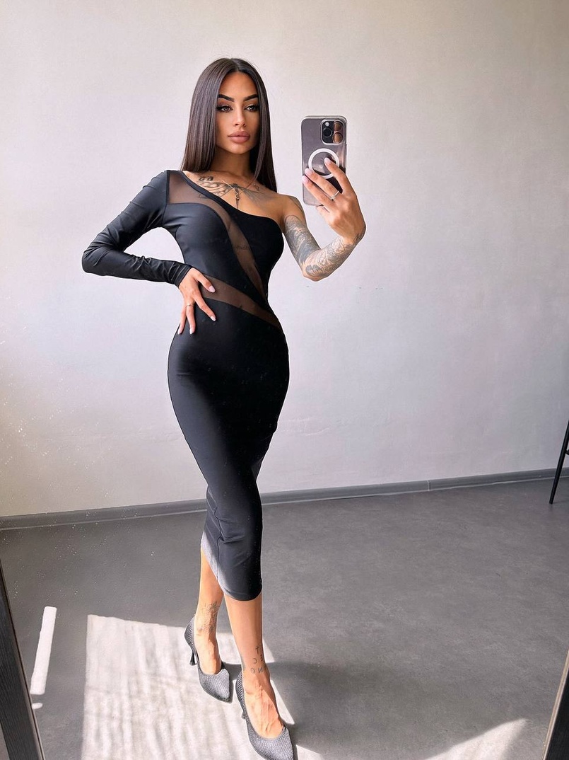 Сукня міді  із вставками сітки  Сукня міді  із вставками сітки  | PUSHKA SHOP