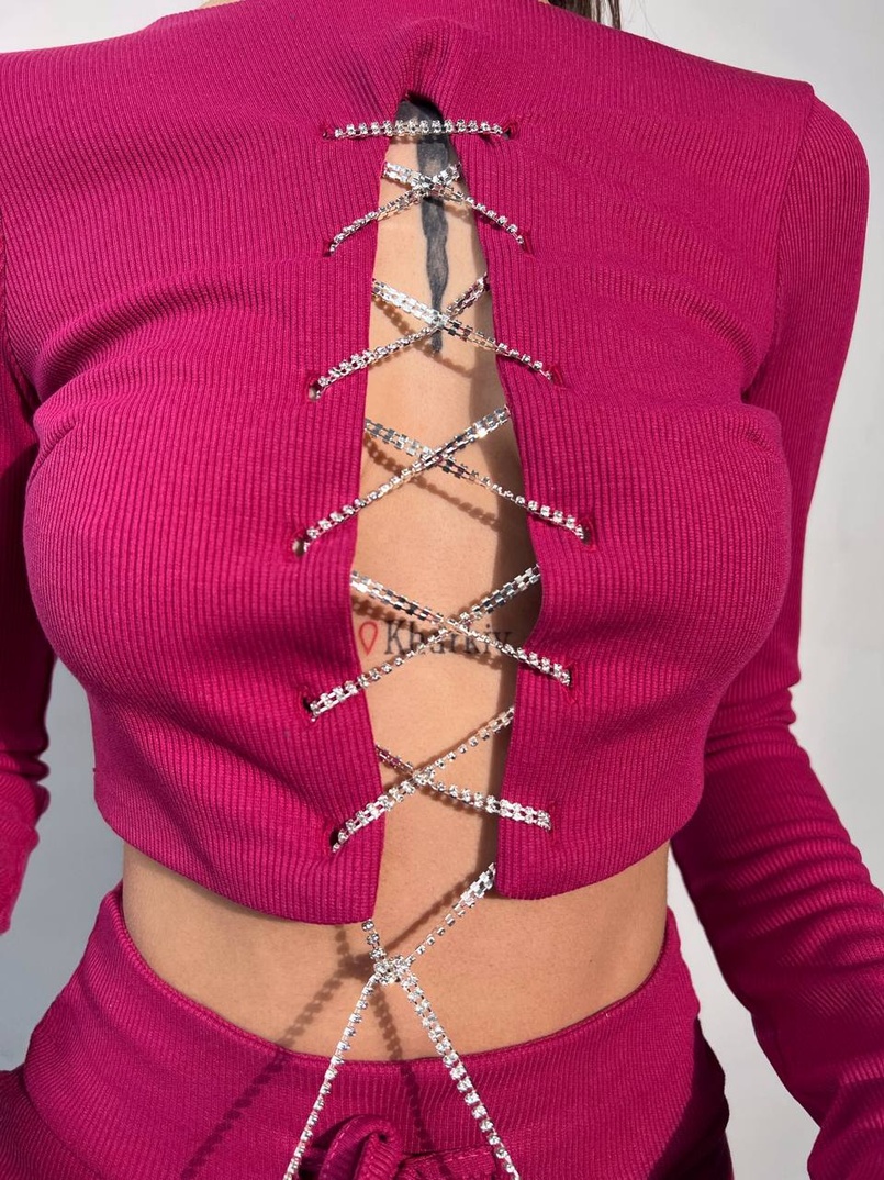 Костюм:  легінси та топ з шнурівкою зі страз Костюм:  легінси та топ з шнурівкою зі страз | PUSHKA SHOP