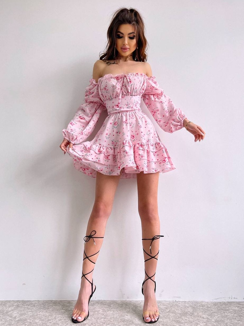 Квіткова сукня з воланами та шнуровкою по спинці | PUSHKA SHOP