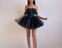 Атласна корсетна сукня міні з гачками та пишною фатиновою спідницею  | PUSHKA SHOP