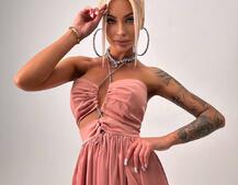 Атласна сукня максі із шнуром зі стразами  Атласна сукня максі із шнуром зі стразами  | PUSHKA SHOP