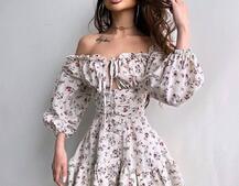 Сукня з квітковим принтом з воланами на ґудзиках  | PUSHKA SHOP