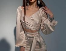 Атласний комплект, декорований бахромою зі страз Атласний комплект, декорований бахромою зі страз | PUSHKA SHOP