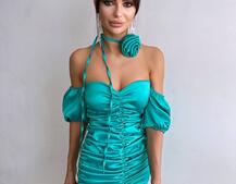 Сукня - міні з драпіруванням та трояндою-чокером Сукня - міні з драпіруванням та трояндою-чокером | PUSHKA SHOP