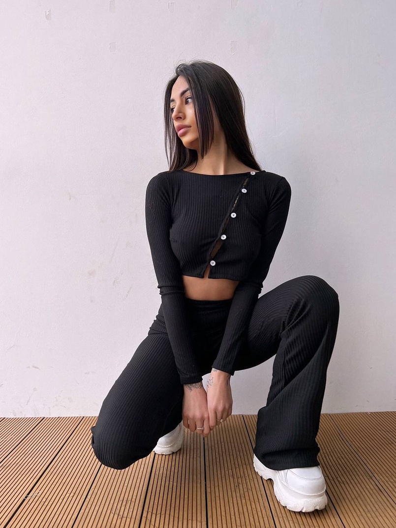 Комплект : штани кльош і топ на ґудзиках   Комплект : штани кльош і топ на ґудзиках   | PUSHKA SHOP