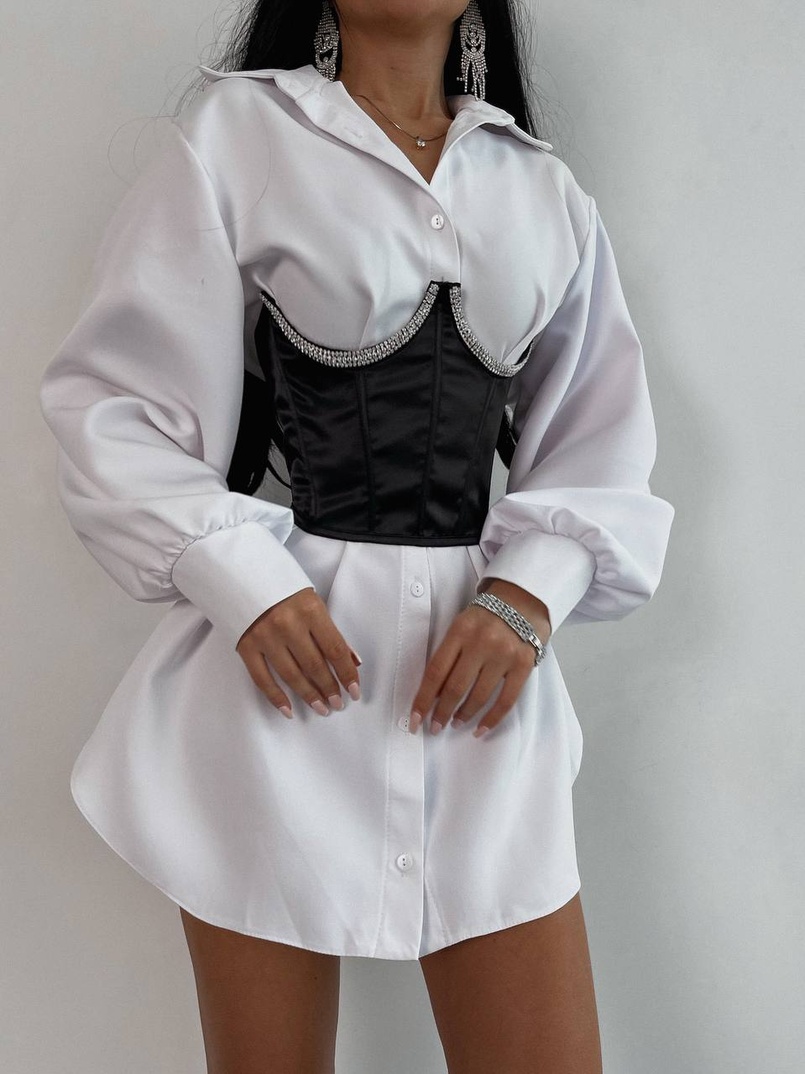 Приталена сукня-сорочка+корсет, декорований стразами Приталена сукня-сорочка+корсет, декорований стразами | PUSHKA SHOP