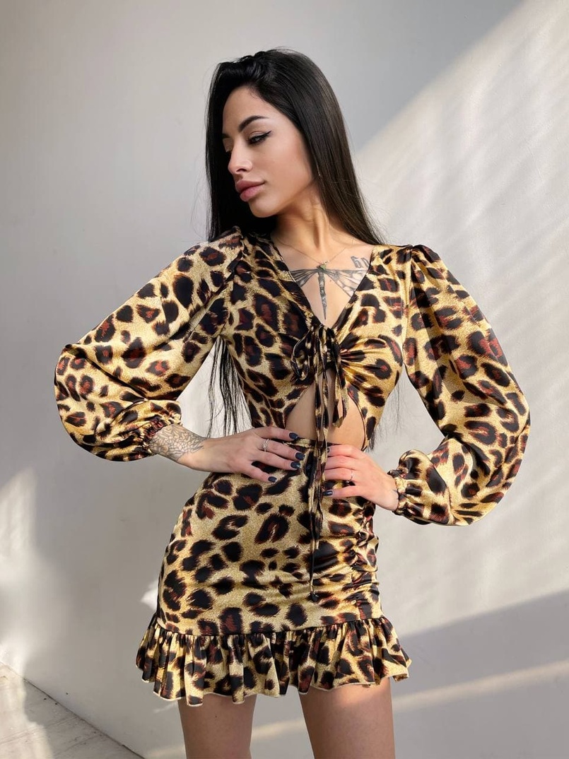 Платье мини в леопардовый принт  Платье мини в леопардовый принт  | PUSHKA SHOP