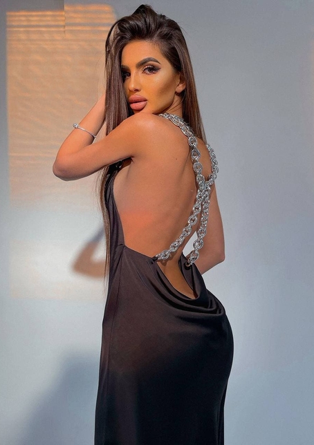 Шелковое платье-комбинация, декорированное цепями  | PUSHKA SHOP