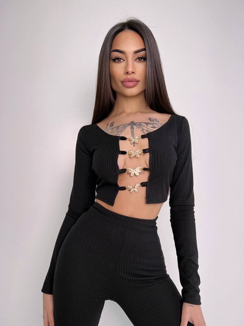 Комплект : штани кльош і топ , декорований метеликами  Комплект : штани кльош і топ , декорований метеликами  | PUSHKA SHOP