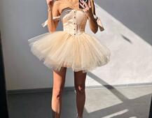 Атласна корсетна сукня міні з гачками та пишною фатиновою спідницею  | PUSHKA SHOP