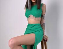 Комплект: топ з бахромою зі страз та спідниця з розрізом  | PUSHKA SHOP