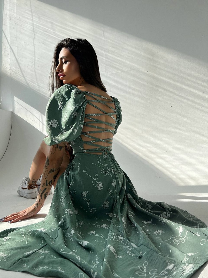 Платье миди со шнуровкой на спинке  | PUSHKA SHOP