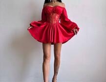 Атласна сукня з обʼємними рукавами та мереживом Атласна сукня з обʼємними рукавами та мереживом | PUSHKA SHOP