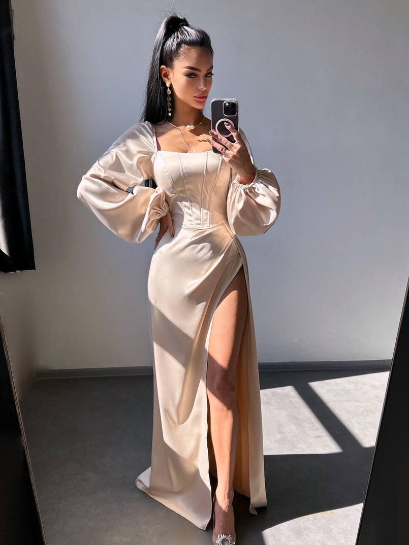 Атласний комплект: корсет + спідниця максі з драпіруванням Атласний комплект: корсет + спідниця максі з драпіруванням | PUSHKA SHOP