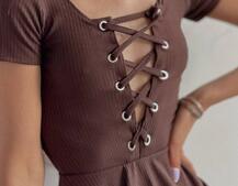 Трикотажное платье-мини со шнуровкой на груди  Трикотажное платье-мини со шнуровкой на груди  | PUSHKA SHOP