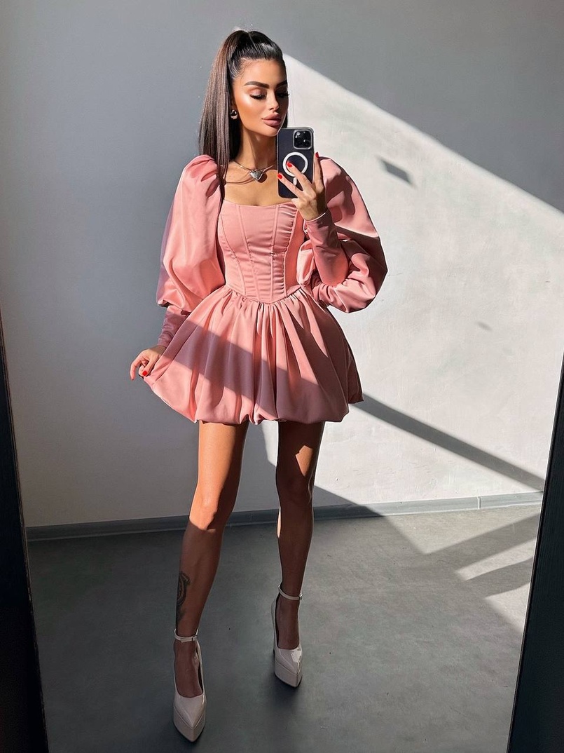 Сукня з обʼємними рукавами та спідницею балоном  Сукня з обʼємними рукавами та спідницею балоном  | PUSHKA SHOP