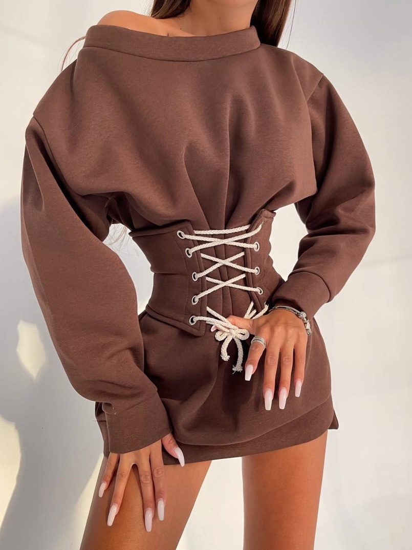 Тёплое уютное худи на флисе + корсет на шнуровке  Можно носить с корсетом и без  Тёплое уютное худи на флисе + корсет на шнуровке  Можно носить с корсетом и без  | PUSHKA SHOP