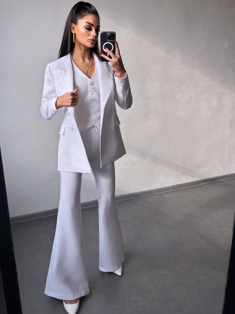 Костюм: піджак на підкладці, штани кльош+ жилет  Костюм: піджак на підкладці, штани кльош+ жилет  | PUSHKA SHOP