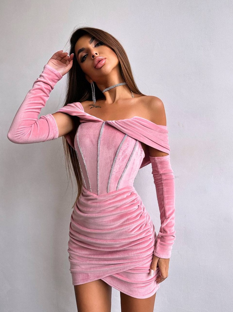 Оксамитова корсетна сукня міні, декорована стразами     Ручна робота  Оксамитова корсетна сукня міні, декорована стразами     Ручна робота  | PUSHKA SHOP