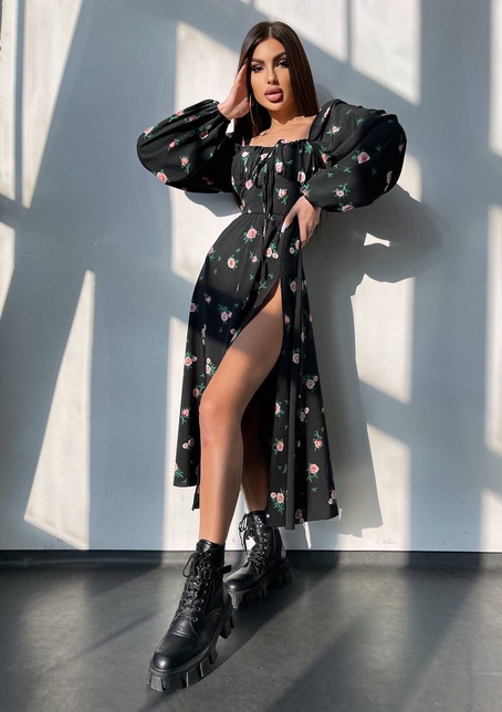 Сукня міді з квітковим принтом  | PUSHKA SHOP