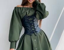 Приталена сукня-сорочка на плічках з корсетом з еко-шкіри | PUSHKA SHOP